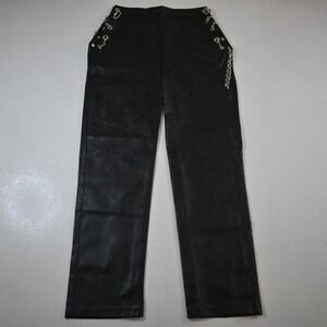 NEW Shop Michella M Black Faux Leather High Rise Tapered Chain Womens Pants‎